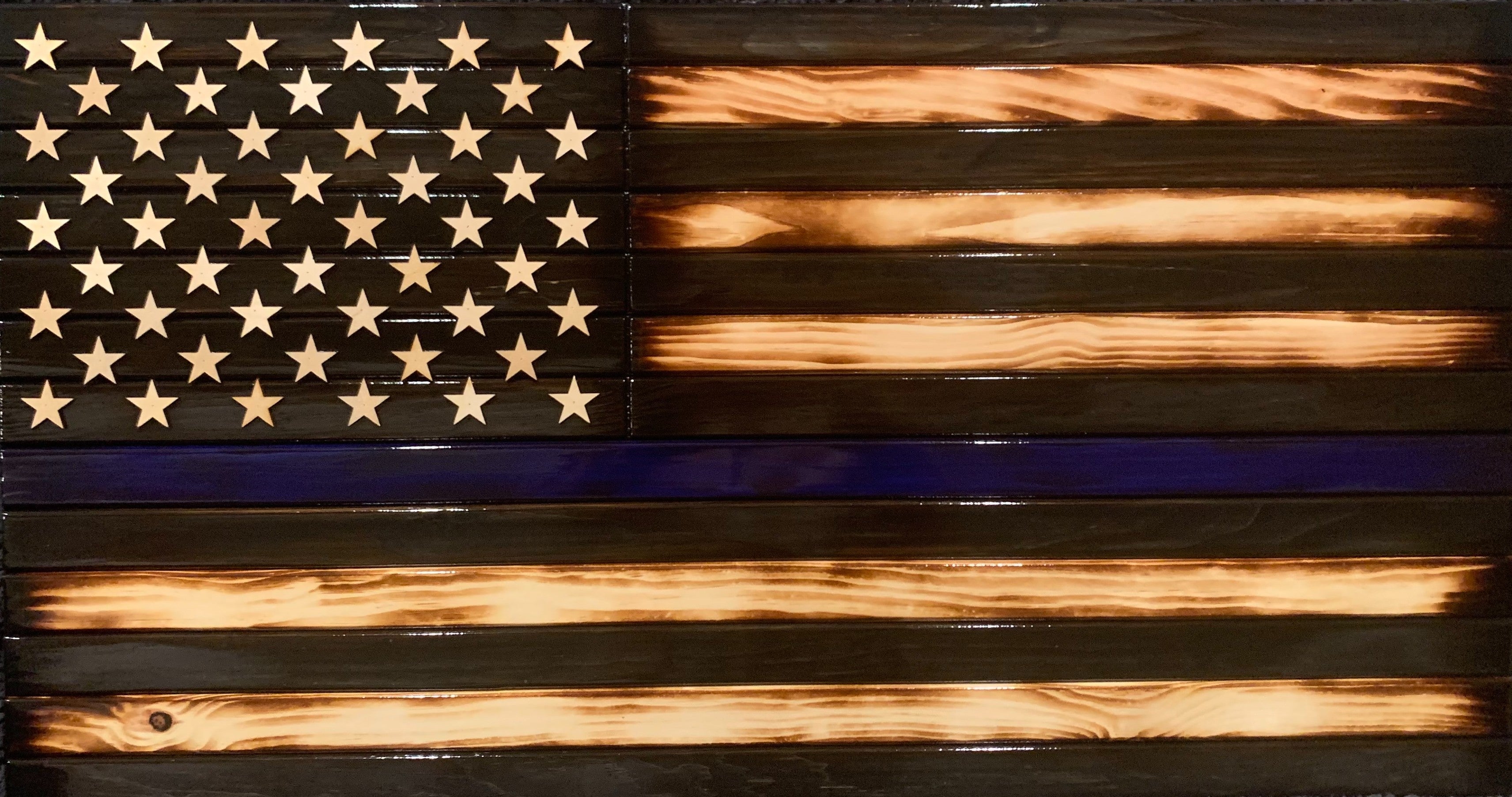 Thin Blue Line Rustic American Wood Flag