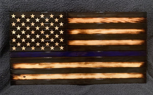 Thin Blue Line Rustic American Wood Flag